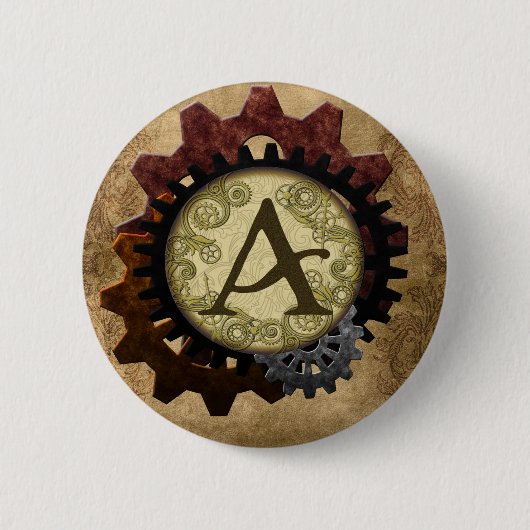 Grunge Steampunk Gears Monogram A Ronde Button 5,7 Cm (Voorkant)