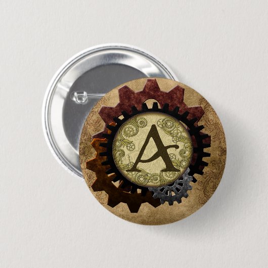Grunge Steampunk Gears Monogram A Ronde Button 5,7 Cm (Voorkant /achterkant)