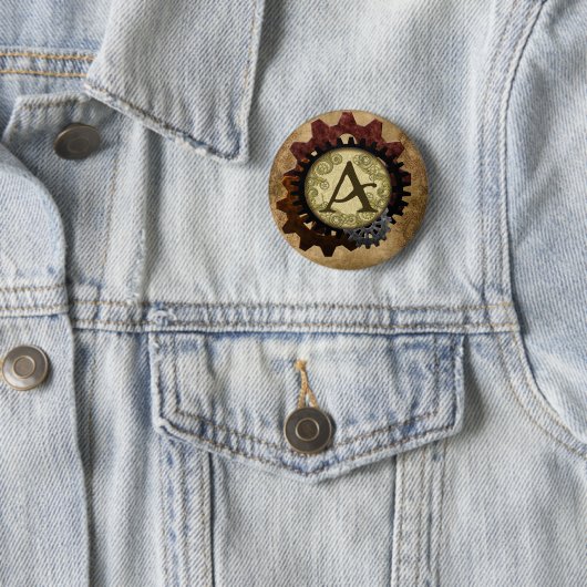 Grunge Steampunk Gears Monogram A Ronde Button 5,7 Cm (In situ)