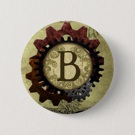 Grunge Steampunk Gears Monogram Letter B Ronde Button 5,7 Cm (Voorkant)