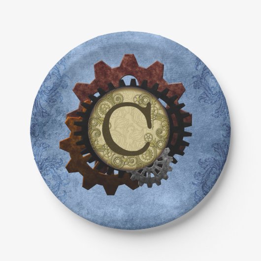 Grunge Steampunk Gears Monogram Letter C Papieren Bordje (Voorkant)
