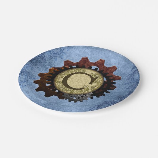 Grunge Steampunk Gears Monogram Letter C Papieren Bordje (Gekanteld)