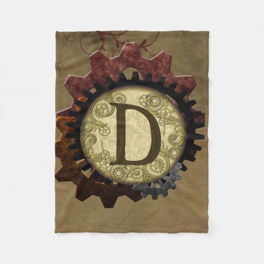 Grunge Steampunk Gears Monogram Letter D Fleece Deken (Voorkant)