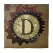 Grunge Steampunk Gears Monogram Letter D Tegeltje (Voorkant)