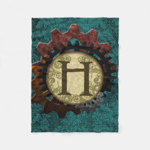 Grunge Steampunk Gears Monogram Letter H Fleece Deken