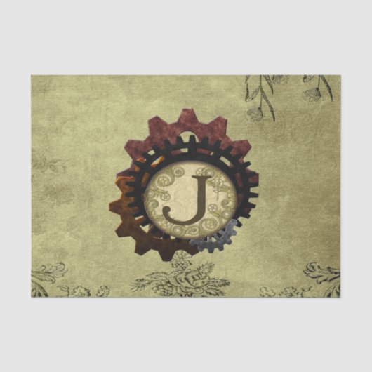 Grunge Steampunk Gears Monogram Letter J Tissuepapier (Voorkant)