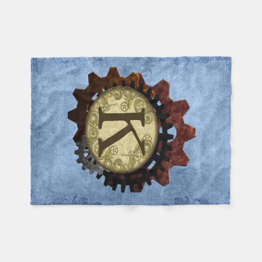 Grunge Steampunk Gears Monogram Letter K Fleece Deken (Voorkant (Horizontaal))