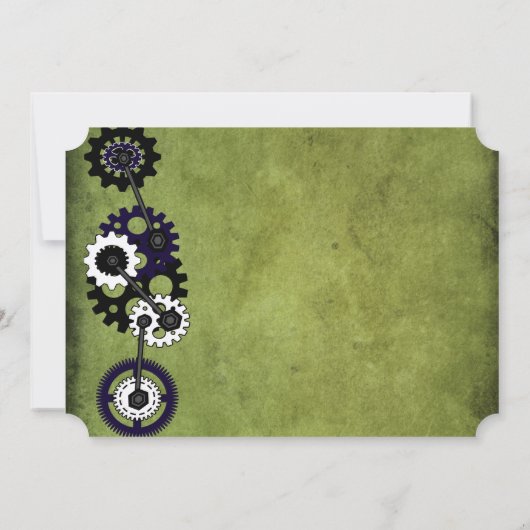 Grunge Steampunk Gears Wedding Invitation Kaart (Achterkant)