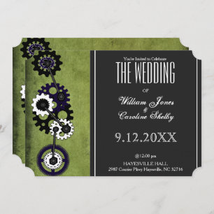 Grunge Steampunk Gears Wedding Invitation Kaart
