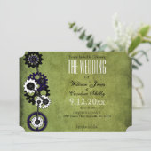 Grunge Steampunk Gears Wedding Invitation Kaart (Staand voorkant)