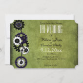 Grunge Steampunk Gears Wedding Invitation Kaart (Voorkant)