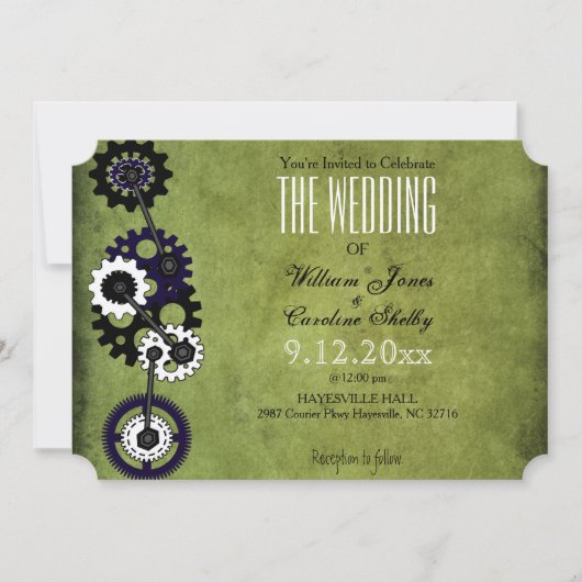 Grunge Steampunk Gears Wedding Invitation Kaart (Voorkant)