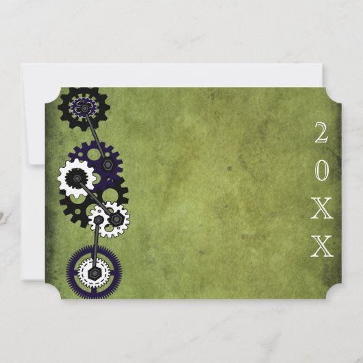 Grunge Steampunk Gears Wedding Invitation Kaart (Achterkant)