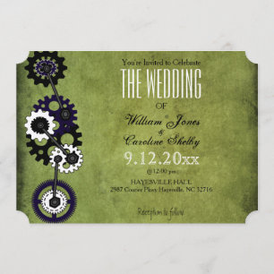 Grunge Steampunk Gears Wedding Invitation Kaart