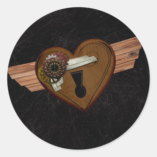 Grunge Steampunk Hart Ronde Sticker (Voorkant)