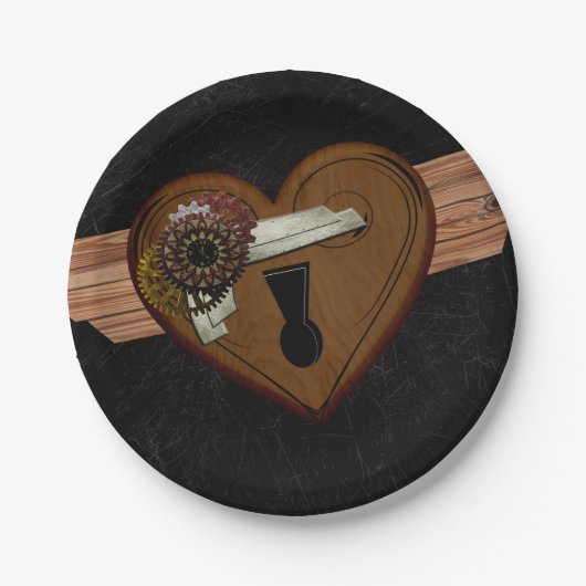 Grunge Steampunk Heart Papieren Bordje (Voorkant)