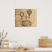 grunge steampunk hotair ballonnen op de oude kaart poster (Keuken)
