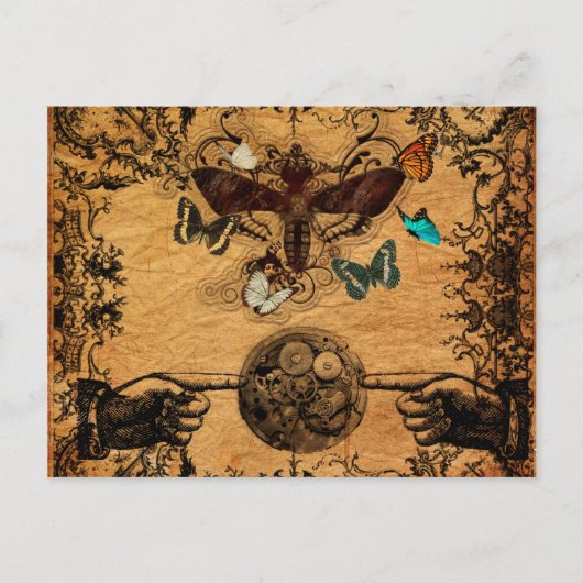 Grunge Steampunk Victoriaans Butterfly Briefkaart (Voorkant)