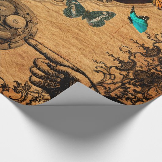 Grunge Steampunk Victoriaans Butterfly Cadeaupapier (Hoek)