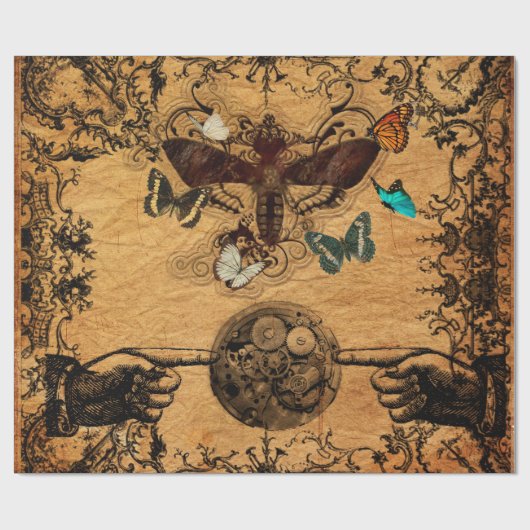 Grunge Steampunk Victoriaans Butterfly Cadeaupapier (Vlak)