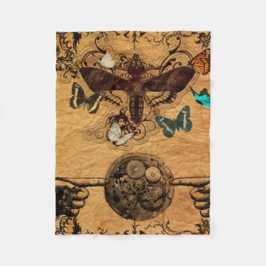 Grunge Steampunk Victoriaans Butterfly Fleece Deken (Voorkant)
