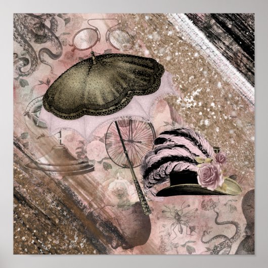 Grunge Steampunk Victoriaans Pet Poster (Voorkant)