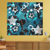 Grunge sterpatroon, speels kinderontwerp. canvas afdruk (Insitu (Woonkamer))