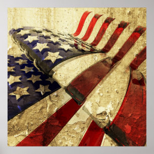 Grunge sterren en stripescanvas poster
