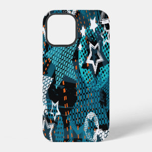 Grunge sterrenpatroon, speels kinderontwerp. iPhone 12 hoesje