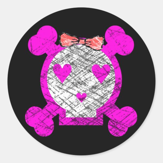 GRUNGE STIJL EMO MEISJE SCHEDEL RONDE STICKER (Voorkant)
