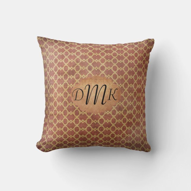 Grunge stijl monogram kussen roest / goud (Voorkant)