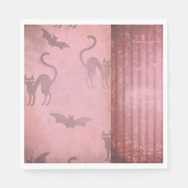 Grunge stoffige roze katten met strepen Halloween Servet