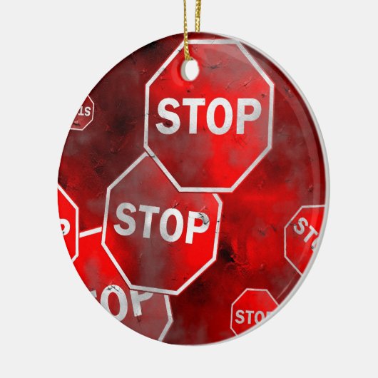 Grunge Stop Sign Keramisch Ornament (Links)