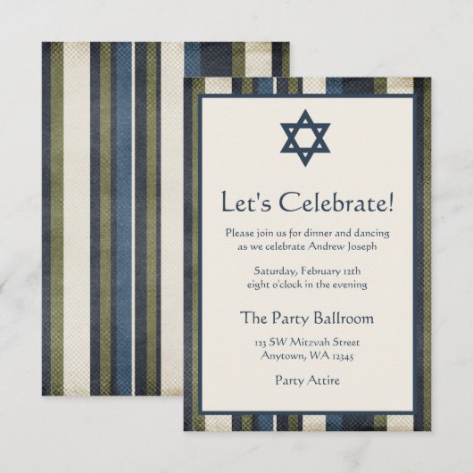 Grunge Strepen Bar Mitswa Ontvangst Kaart (Voorkant / Achterkant)