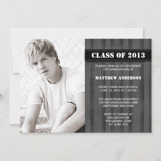 Grunge Stripe Foto Afstuderen Aankondiging (Voorkant)