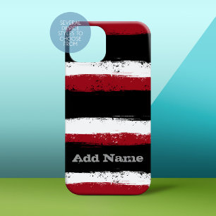 Grunge Stripes en Naam - zwart rood wit iPhone 16 Hoesje