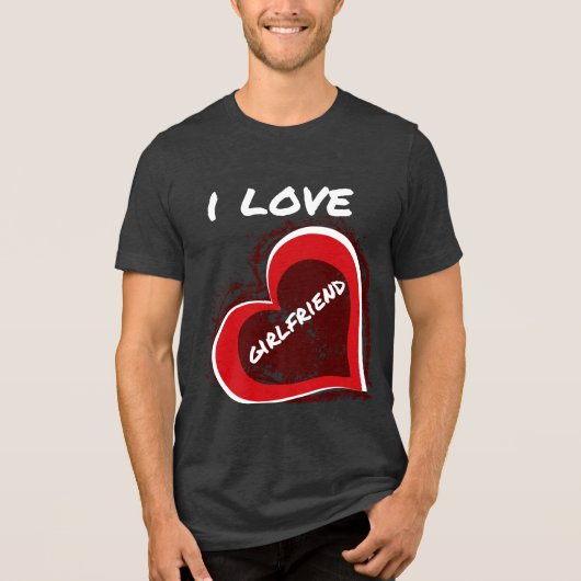 Grunge Style I Love My Girlfriend Heart Design Tri-Blend Shirt (Voorkant)
