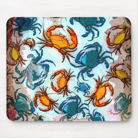 Grunge Style Red en Blue Crabs Collage Muismat (Voorkant)