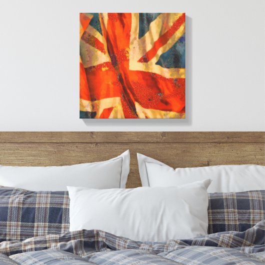 Grunge Style Union Jack British Flag Waving Canvas Afdruk (Insitu (Slaapkamer))