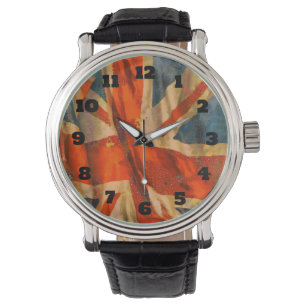 Grunge Style Union Jack British Flag Waving Horloge