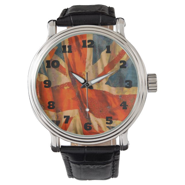 Grunge Style Union Jack British Flag Waving Horloge (Voorkant)