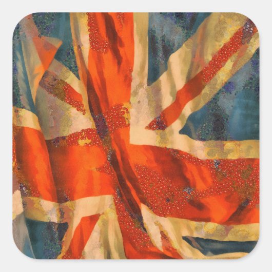 Grunge Style Union Jack British Flag Waving Vierkante Sticker (Voorkant)