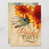 Grunge Summer Peacock vether Bridal Party Invite Kaart (Voorkant / Achterkant)