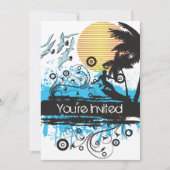 Grunge Surfen Tropical Beach Verjaardagsfeest Kaart (Voorkant)