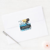 Grunge Surfing Tropical Beach Happy Birthday Vierkante Sticker (Envelop)