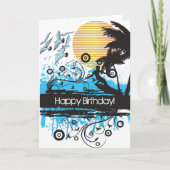 Grunge Surfing Tropical Beach Surfer Birthday Kaart (Voorkant)