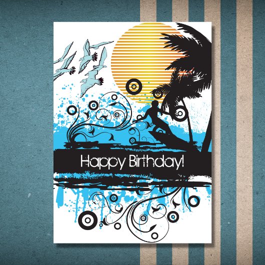 Grunge Surfing Tropical Beach Surfer Birthday Kaart