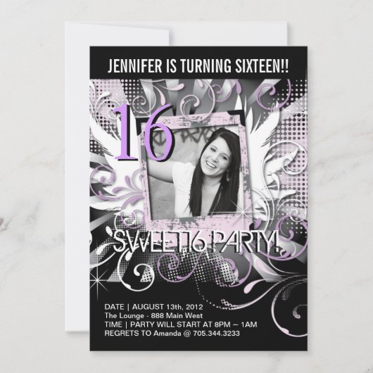 Grunge Sweet Sixteen Invite Kaart (Voorkant)