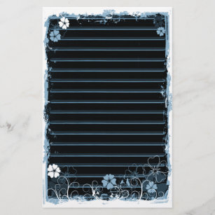 Grunge Swirl Flowers Lined Stationery Black Blue Briefpapier