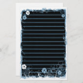 Grunge Swirl Flowers Lined Stationery Black Blue Briefpapier (Voorkant / Achterkant)